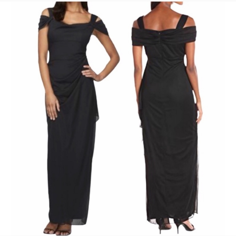 Alex Evenings Ruched Mesh Cold-Shoulder Sheath Dress In Black Size 20W NWT'S